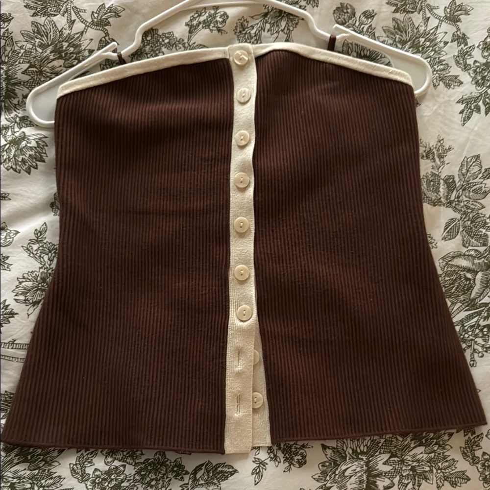 A&F Brown Ribbed Button-Front Tube Top